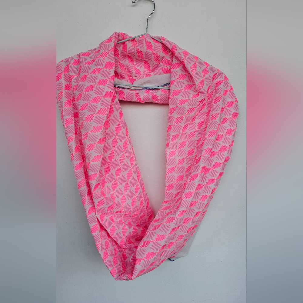 J. Crew Neon Pink and White Infinity Scarf Geometric Pattern